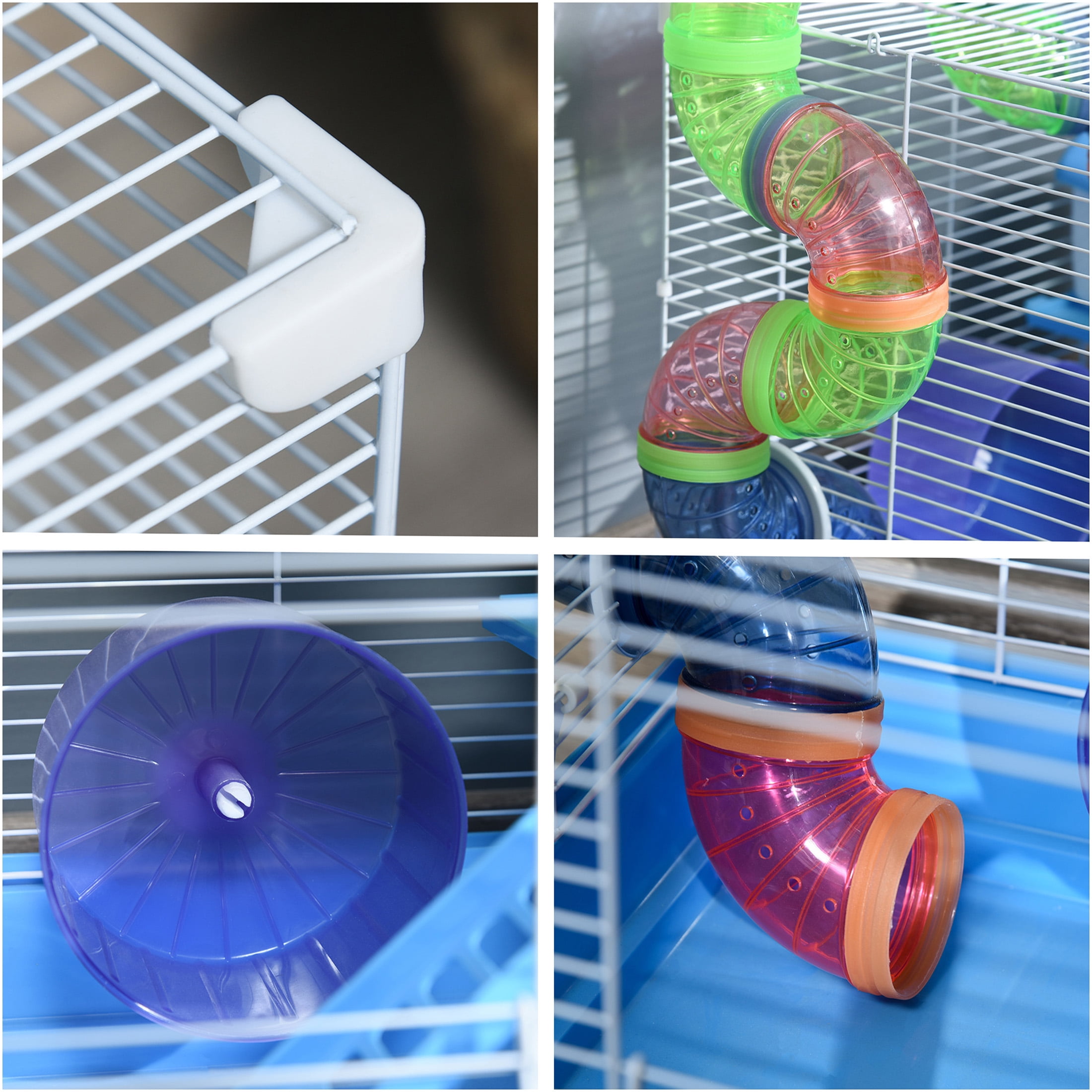JERFIT 2-Level Metal Hamster Cage with Wheel, Water Bottle & Tubes - Blue Pet Habitat for Dwarf Hamsters, Mice & Gerbils