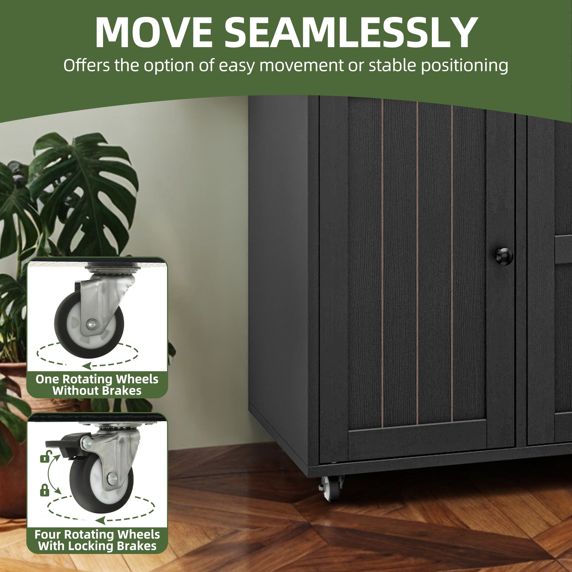 Uforic Kitchen Island with Wheels & Storage, Kitchen Island Cart with Drop Leaf, Black