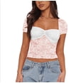thumbnail image 2 of Aojekbee Women Lace Top, Short Sleeve Pleated See-through Slim Fit Summer Crop Top Clubwear, 2 of 4