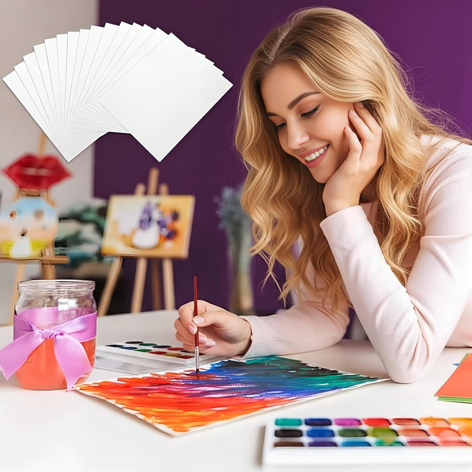 120 Sheets Cotton Watercolor Paper White Cold Press Loose Drawing Paper Bulk Easter Gifts for Beginner Watercolorist Artists Adults, Drawing Craft Sketching(9 x 12 Inch,230gsm)