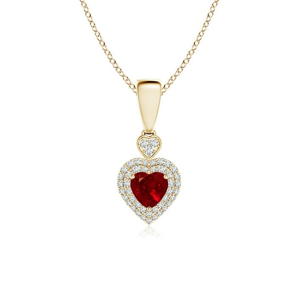 Angara Ruby Heart Pendant With Diamond Double Halo In 14k Yellow Gold 5mm Sp0552rd Yg Aaaa 5 Com - Ruby Heart Pendant Yellow Gold