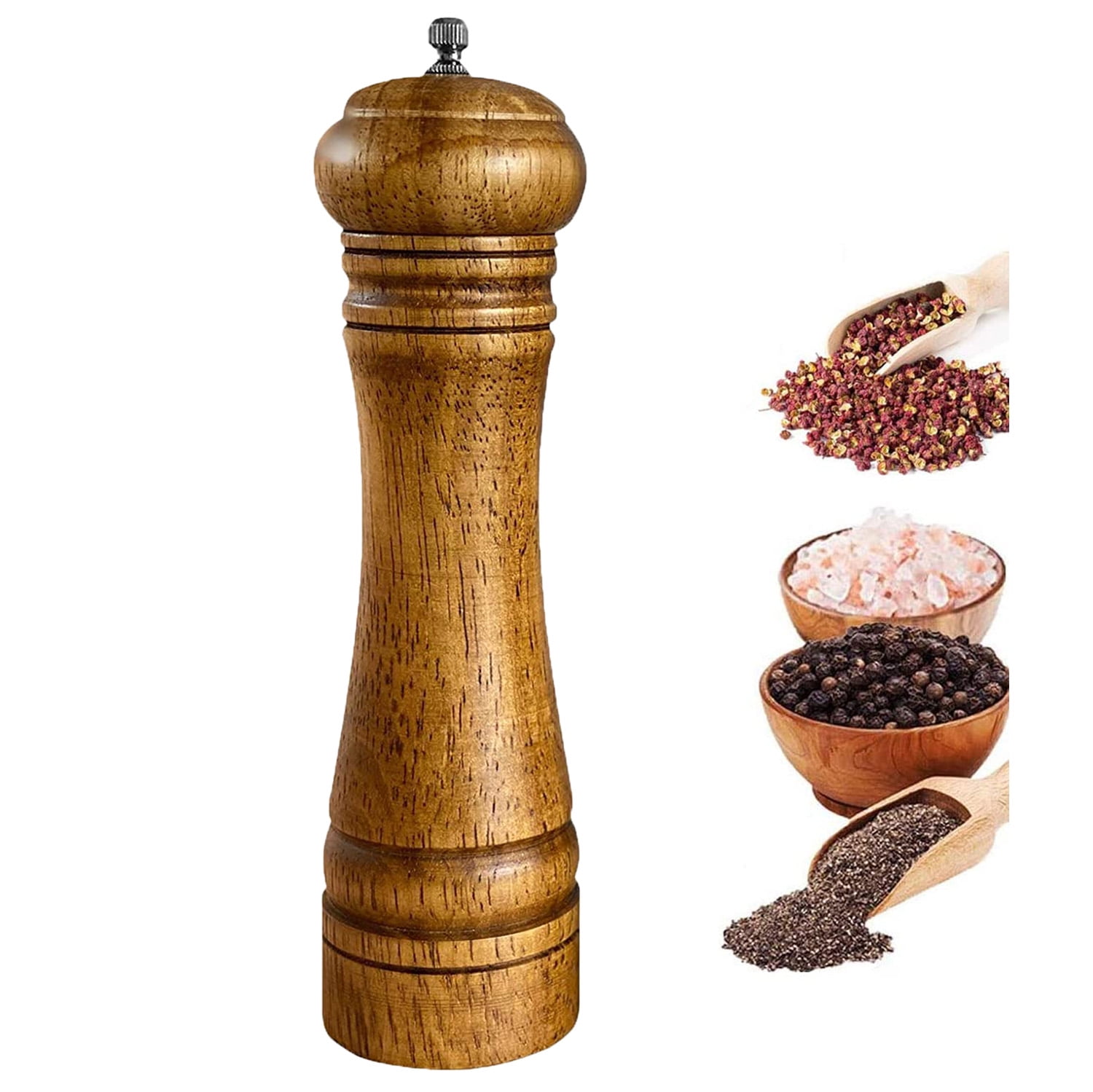 Salt and Pepper Grinders Set 8 inch Acacia Wooden Salt and Pepper Mills Shakers Kit Ceramic Rotor with Strong Adjustable Coarseness 