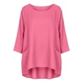 thumbnail image 5 of Huowey Oversized Tshirts For Women Solid Color Stylish 3/4 Sleeve Crewneck Lightweight Long Shirt With Pockets Breathable Ruffles Loose Fit Casual Fashionable Summer Tunic Tops,Red,S, 5 of 5