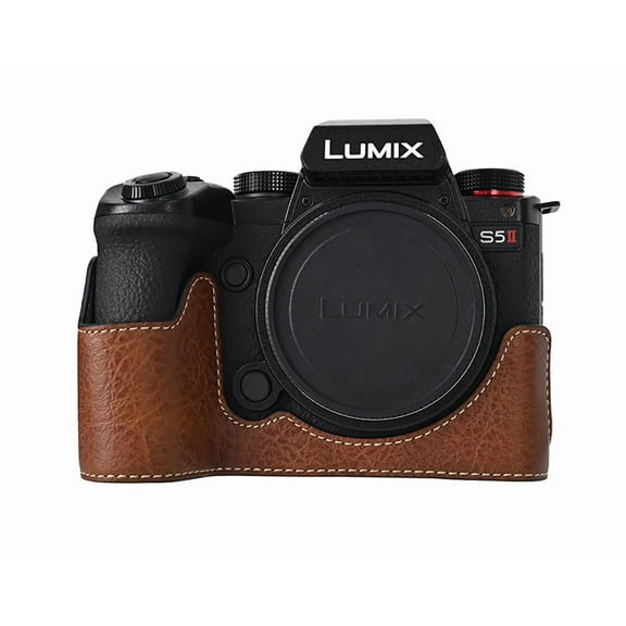 GadgetCom Camera Half Case Compatible with Panasonic LUMIX S5II S5M2 , Anti-Slip PU Leather Shell Protective Cover
