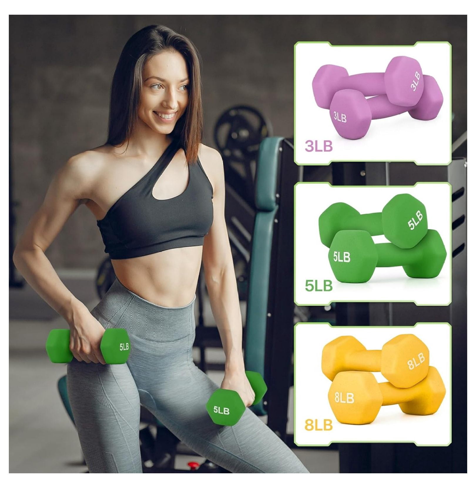 Dumbbells Hand Weights Set, Neoprene Coated Hexagon Workout Dumbbell for Women and Men, 1, 2, 3, 5, 8, 10, 12, 15lbs - Pair