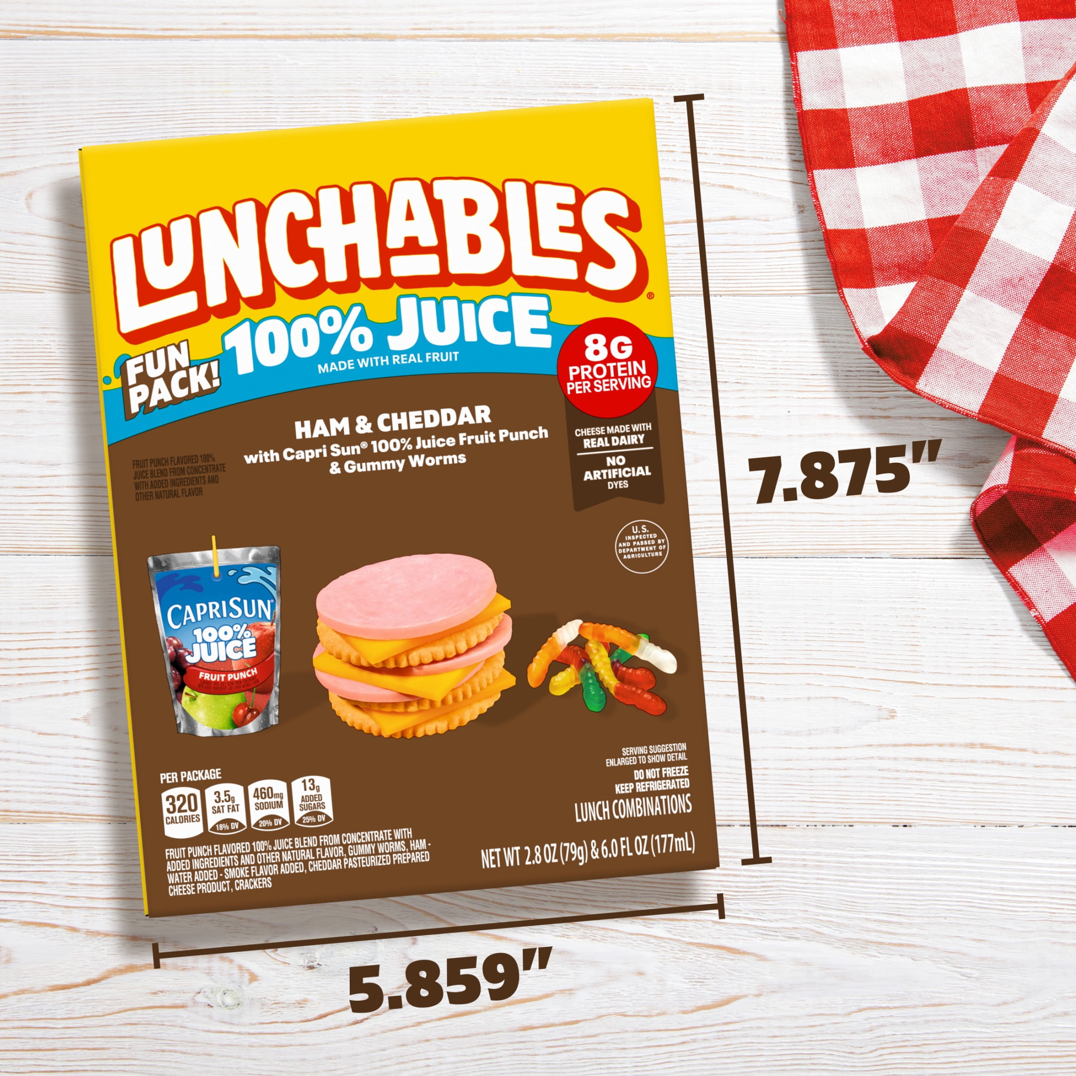 Lunchables Ham & Cheddar with Capri Sun 100% Juice Fruit Punch & Gummy Worms Fun Pack, 2.8 oz & 6 fl oz Package