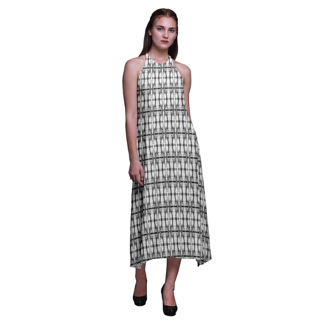 Bimba Robe Décontractée Teinture sur Nœuds Longue Dos Nu à Col Halter pour Femmes, Imprimée, Grande Taille