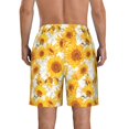 thumbnail image 3 of KLL White Marble Pattern Sunflower Men's Casual Summer Beach Shorts Hawaiian Shorts with Pockets-Medium, 3 of 5
