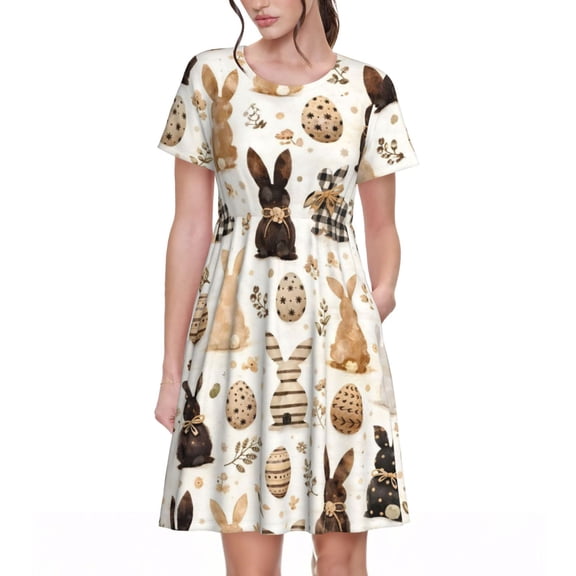 Easter Bunny Pattern Women's Dresses Short Sleeve Nightdresses for Summer