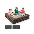 thumbnail image 4 of GVN Kids Outdoor Sandbox with Oxford Cover and 4 Corner Seats, Backyard Sandbox, Kid's Outdoor Furniture, Honey, Gift for Ages 2-8, 4 of 9