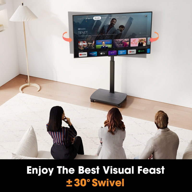 AOKCOS Portable Mobile TV Stand on Wheels, 8-Level Height Adjustable