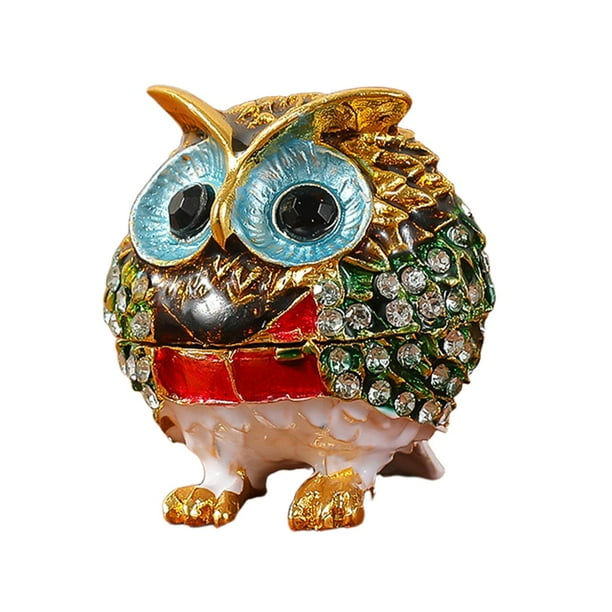 Joyero de búho, adorno coleccionable creativo, figura de búho para anillos Verde dorado