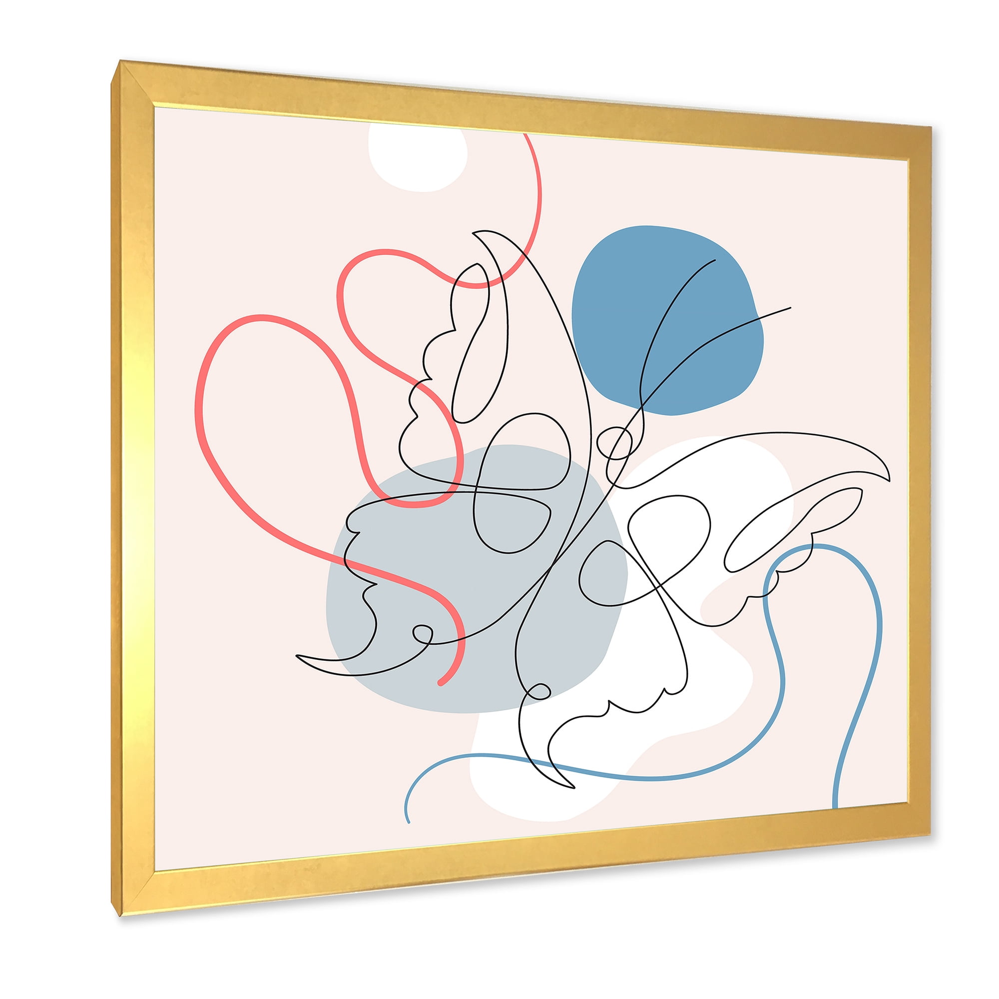 Designart 'Butterfly With One Line Drawing On Cubism Shapes I' Modern Framed Art Print