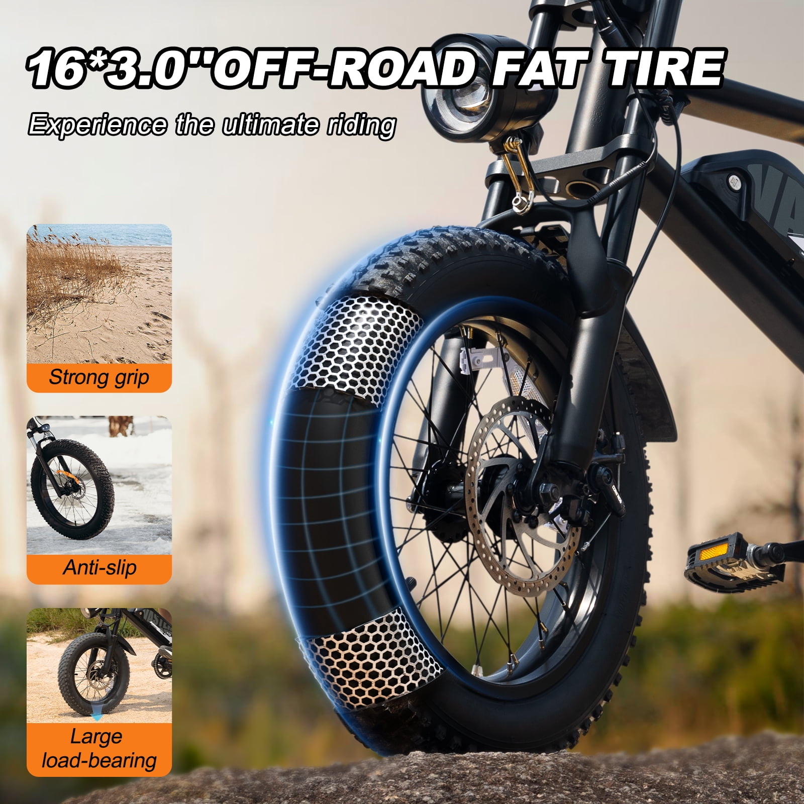 AVDLEU Electric Bike,16" Fat Tire Ebike,500W Motor,48V 12Ah Removable Battery,4x Suspension,38 Miles Pure Electric,55 Miles Pedal