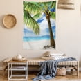 thumbnail image 2 of Lonely Palm Tree Tapestry, Sandy Beach Isolated Philippines Hot Sunny Travel Destination, Wall Hanging for Bedroom Living Room Dorm Decor, 40W X 60L Inches, Green Coconut Blue, by Ambesonne, 2 of 5