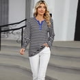 thumbnail image 4 of SWSMCLT Women's Long Sleeve Tshirt Striped Summer Shirt Fashion Cool Fall Tees Henley Neck Tunics Loose Fit Tshirt Black Striped Medium, 4 of 5