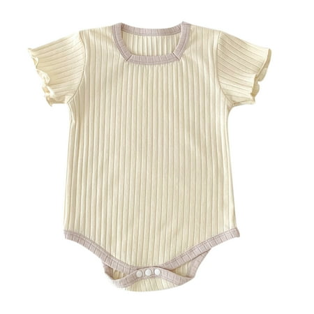 

Baby Boys Girls Short Ruffled Sleeve Patchwork Ribbed Romper Bodysuit Spring Casual Child Outfits Clothes