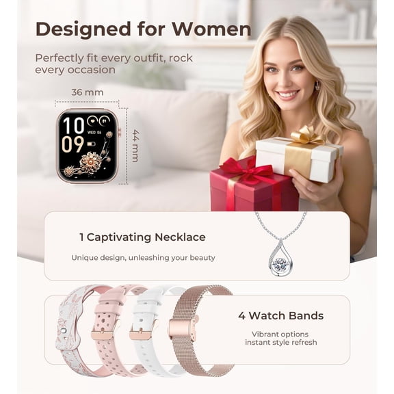 Smart Watch for Women, 1.83" HD Fitness Tracker with 4 Bands, Answer/Make Calls, Heart Rate/Sleep/SpO2/Step Tracking, 100  Sport Modes, Android/iPhone Compatible Gift (Rose Gold)