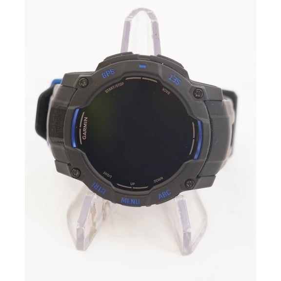 Pre-Owned Garmin Instinct 3  50 mm, AMOLED Display, Rugged Outdoor GPS Smartwatch, Built-In Flashlight, Supernova Collection Limited Edition Color, Black with Black/Bolt Blue Silicone Band