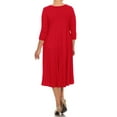 thumbnail image 3 of Women's Plus Size Casual 3/4 Sleeves Basic A-Line Pleated Solid Midi Dress, 3 of 3