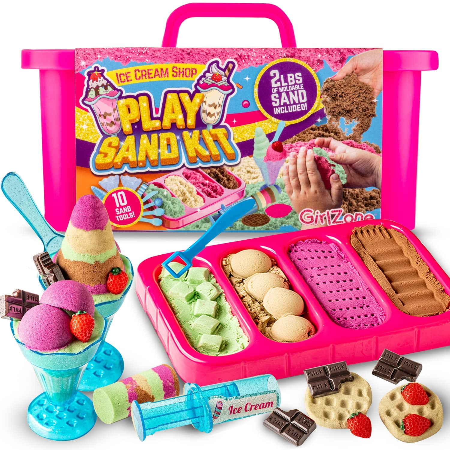 GirlZone Ice Cream Shop Play Sand for Kids, Complete Kids Sand Kit with