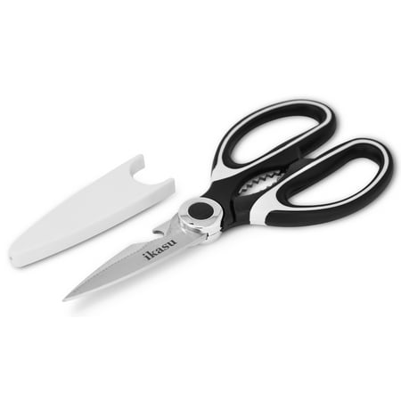 - ikasu Premium Kitchen Shears | Heavy Duty Multi-Purpose Utility Scissors | Sharp Stainless Steel Blades with Protective Cover | Comfortable Sturdy Grip with Bottle Opener Slot