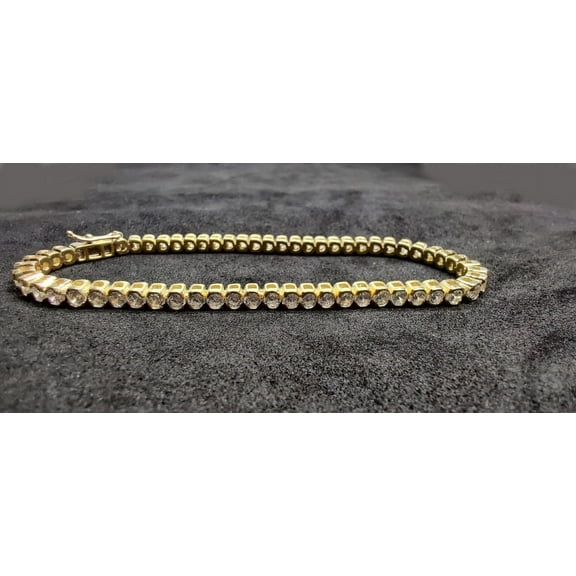 Half Bezel Set Moissanite Diamond Tennis Bracelet in Sterling Silver, Length 6-9 Inches