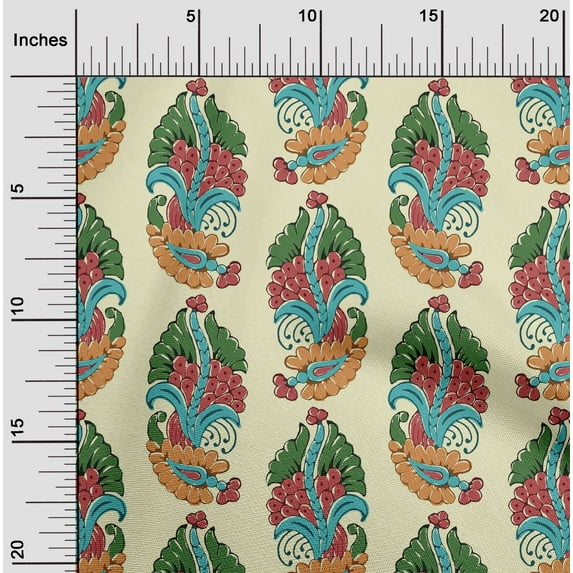 oneOone Cotton Silk Light Yellow Fabric Leaves & Paisley Block Quilting Supplies Printed Sewing Fabric By The Yard 42 Inches Wide