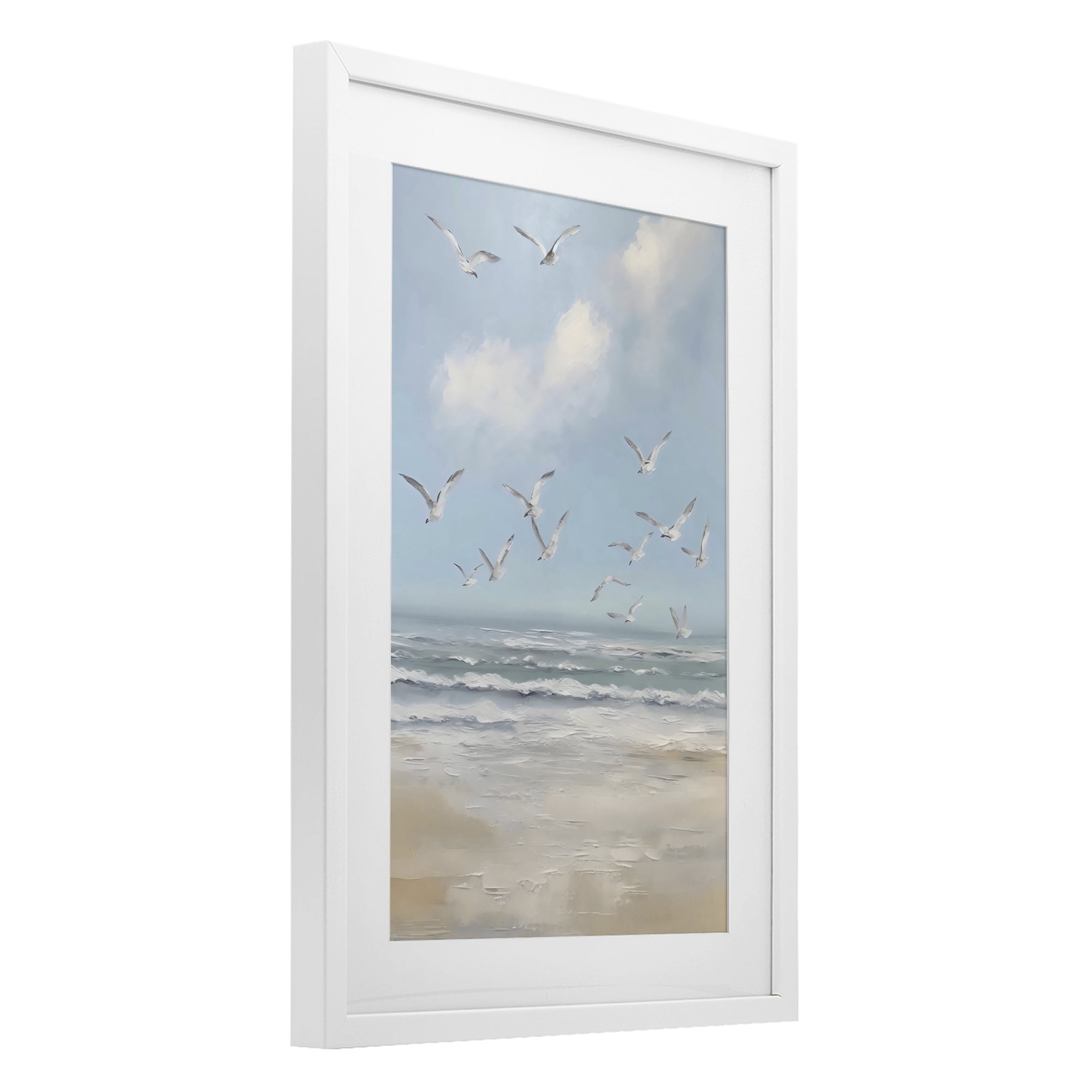Stupell Industries Ocean Flight Seagulls White Framed Print Under Glass, design by Creative Studio