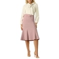 thumbnail image 2 of Falda de cola de pez elegante para mujer Inspire Chic, con cintura alta y cinturón, falda midi de trabajo, color rosa, 2 of 5