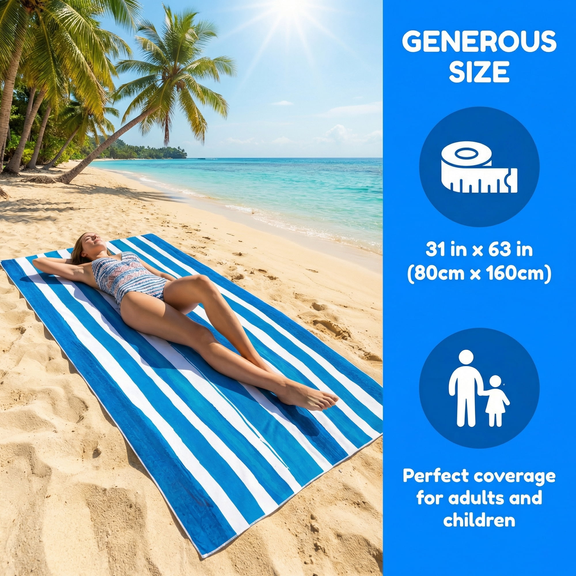 Unique Bargains Striped Absorbent Beach Towel 2 Pack Blue 63"x31"