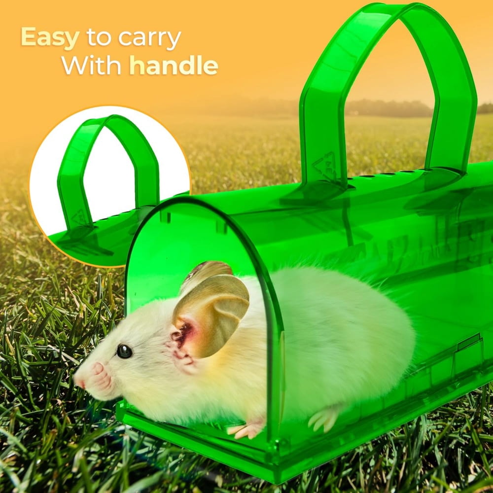 Large Humane Mouse Trap Indoor/Outdoor No See Kill 2 Pack - Mice Mouse Catcher for Home - Pet Safe Mousetrap Catch and Release - Green