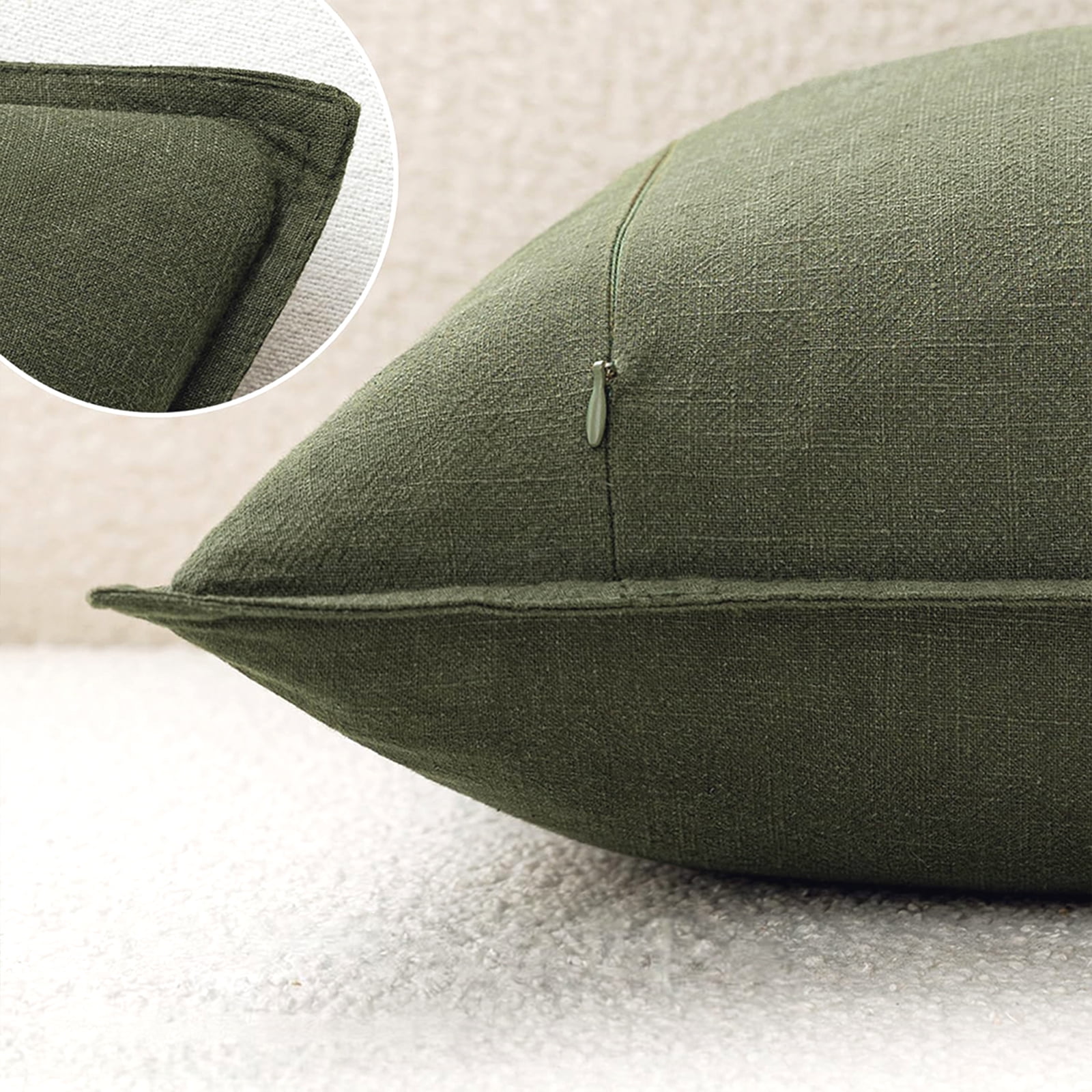Fancy Homi 2 Packs Olive Green Decorative Linen Soild Throw Pillow Covers 20x20 inch for Living Room Couch Bed sofa, soft Square Farmhouse Vintage Cushion Cases Modern Home Décor, 50x50 cm
