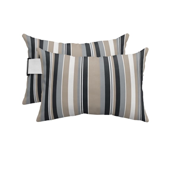 Pack of 2 Outdoor Lumbar Pillow Covers 12x20 Inch, Black Grey Brown Striped Waterproof Throw Pillow Covers Set, Modern Stripes Art Farmhouse Decorative Cushion Cases for Patio Porch Car