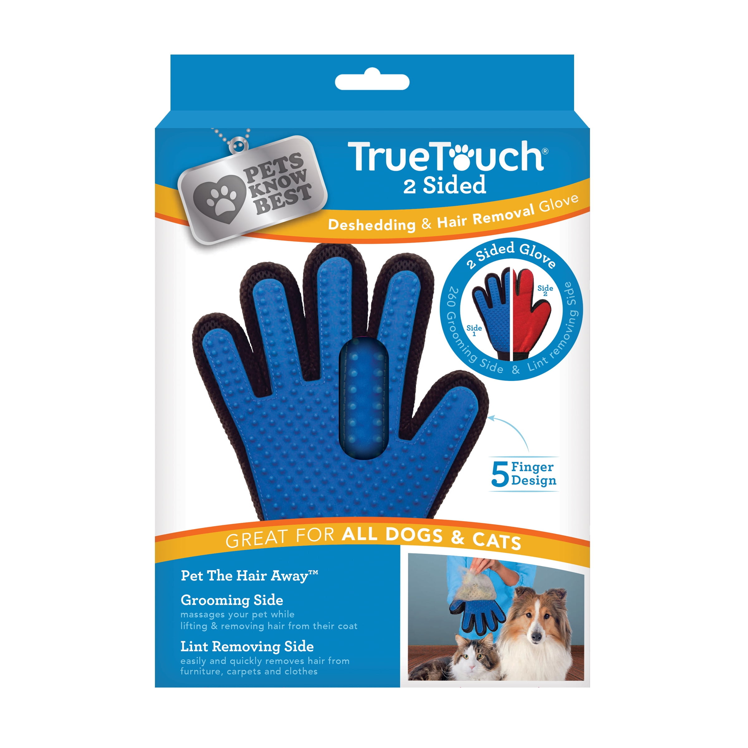 Pets Know Best True Touch Two-Sided Grooming Glove For Dogs and Cats, Red  and Blue 