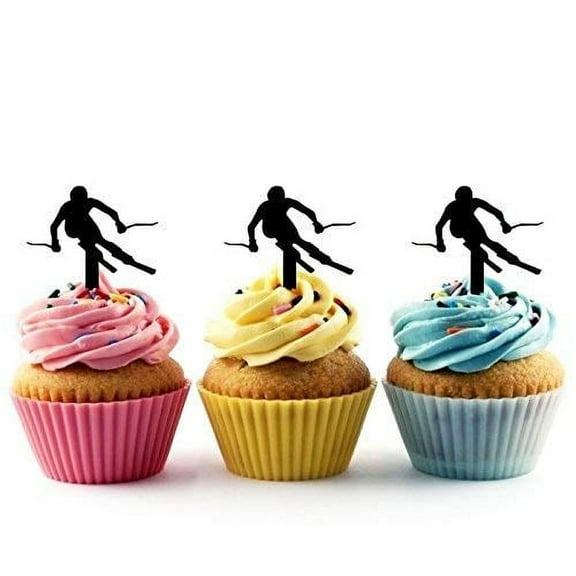 Whimsical Practicality's Skiing-Ski #2 Silhouette Acrylic Cupcake Toppers 12 pcs