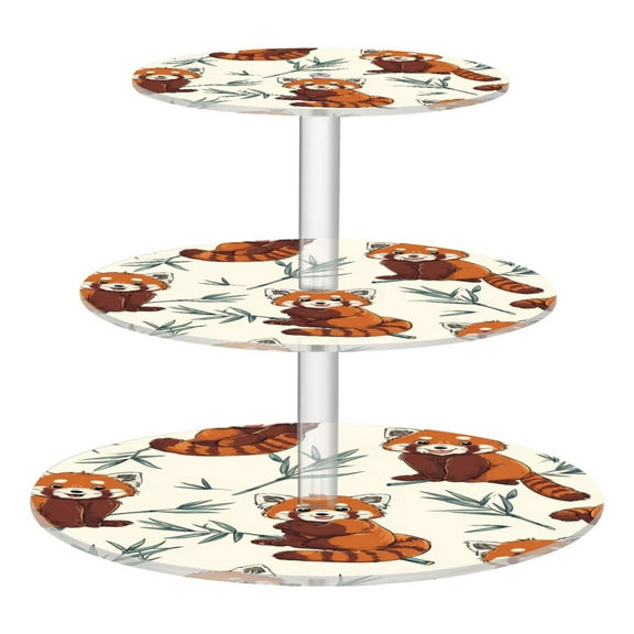 3-Tier Acrylic Cupcake Stand Sturdy Dessert Display Cupcake Tower Cupcake Holder for Party Wedding Outdoor Picnic Red Panda Pattern