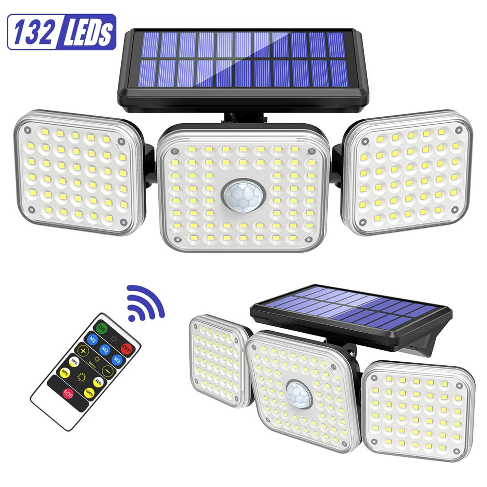 132 LED Solar Lights Outdoor with Remote Control, 3 Modes Solar Flood ...