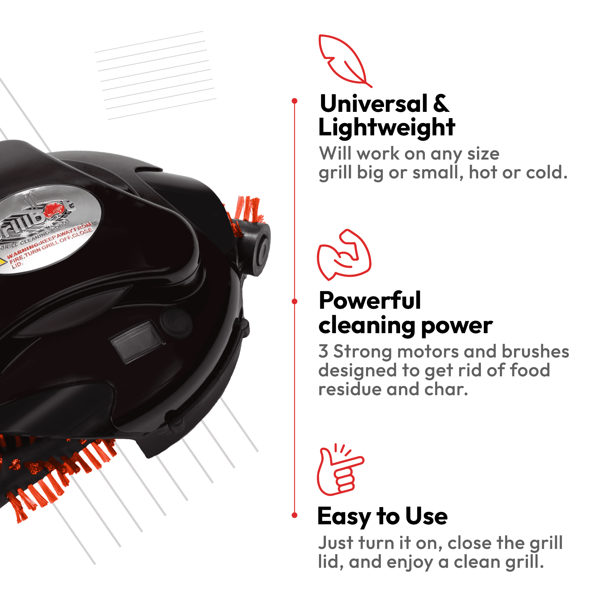 Grillbot Automatic Grill Cleaning Robot with 3 Powerful Nylon Grill Brushes (Black)