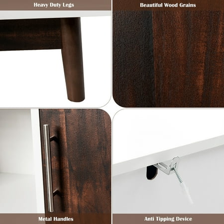 Costway Wood Display Storage Cabinet Console Table TV Stand Multipurpose w/ Door & Shelf - White