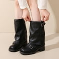 thumbnail image 5 of Xfvqtps Womens Winter Boots Mid Calf Height Chunky Heel Slip on Style Faux Leather Comfortable Booties with Adjustable Buckle Outdoor Indoor Black, 5 of 9