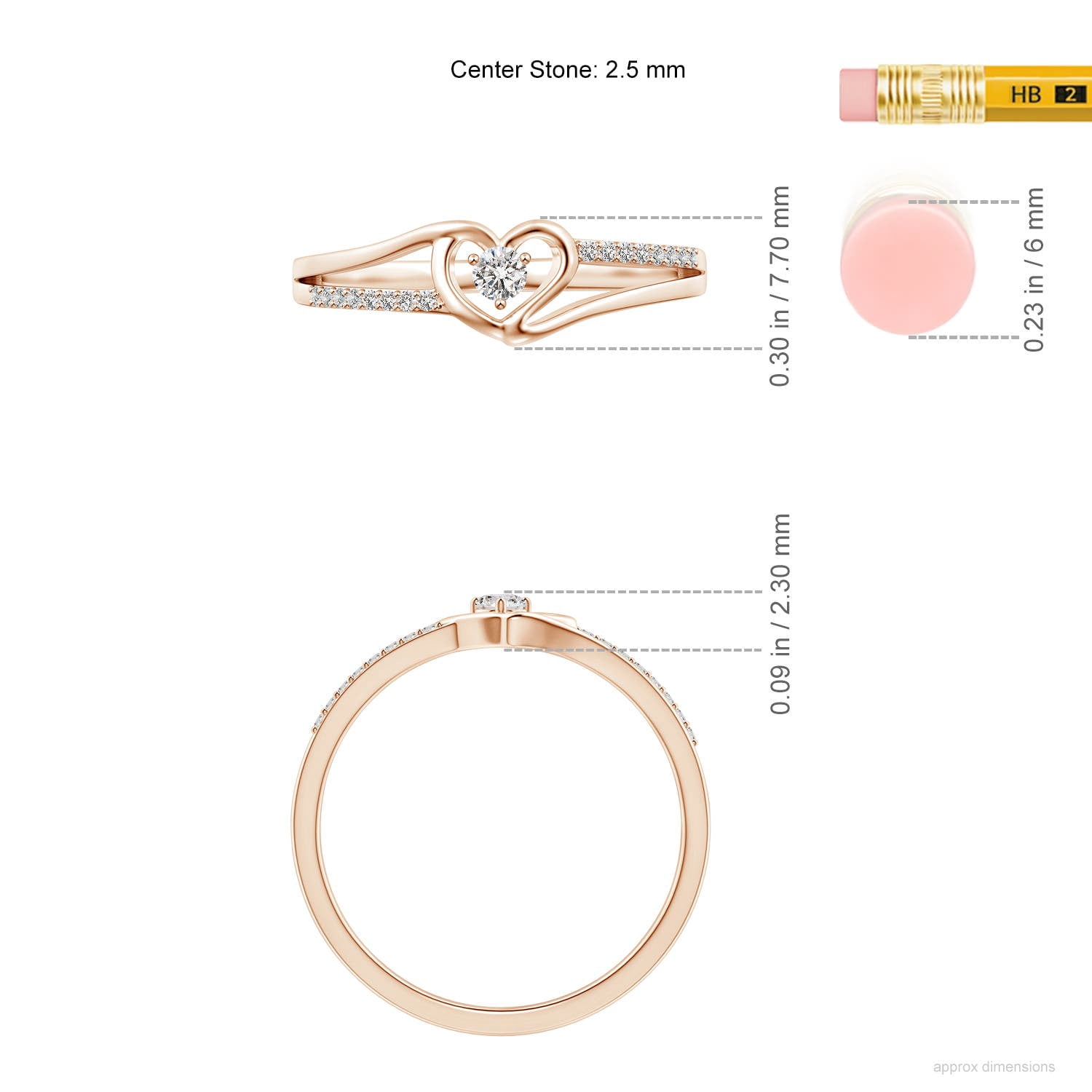 Angara Natural Diamond Heart Shaped Promise Ring in 14K Rose Gold for Women - Diamond Jewelry for April Born | 2.5mm Round Diamond Ring (Ring Size = 6)