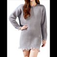 thumbnail image 3 of Vestido Tipo Suéter de Punto con Cuello Redondo de Color Liso para Mujer, Minivestido Retro. Gris XL, 3 of 10