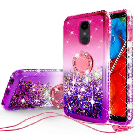 SOGA Rhinestone Floating Liquid Quicksand Cover Cute Phone Case Compatible for LG Stylo 4 Q710 Case, LG Q Stylus Case, with Embedded Metal Ring for Magnetic Car Mounts and Lanyard - Pink on (Old Phone Best Ring Ringtone)