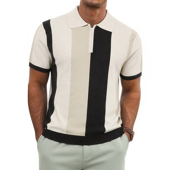 VgaVtl Short Sleeve Polo for Men Summer Big and Tall Color Block Zipper Collared Mens Shirts Outdoor Leisure