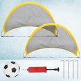 thumbnail image 3 of KAKOWELY Juego de fútbol para niños, 2 mini porterías de fútbol con 1 balón, 1 inflador y 4 clavos de hierro para entrenamiento al aire libre (red de 68 cm), 3 of 4