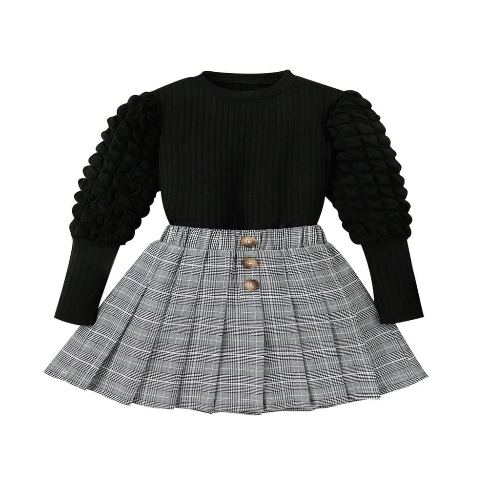 Toddler Baby Girl Plaid Skirt Set Long Sleeve Knitted Sweater Button Plaid Pleated Skirt 2Pcs Fall Clothes White 9 Years Walmart