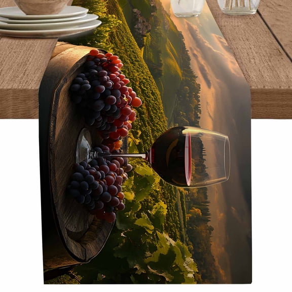 nqOlkjepod Country Table Runner 120 Inches Long Farmhouse Dress Scarves, Grapes Casks Wine Farmhouse Dining Tablerunner for Coffee Table/Kitchen Island/Party Décor, 13" x 120"