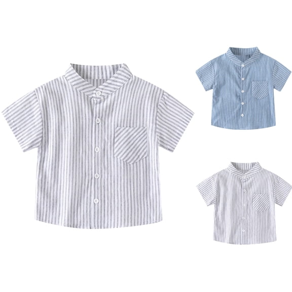 LIBRCLO Kids Button Down Shirts for Boys Size 5 Years with Pocket Short Sleeve Striped Shirts Casual Fashion Shirt White