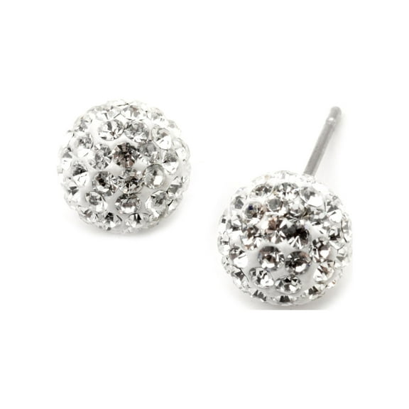 Silver Crystal Rhinestone 8mm Ball Shape Stud Earrings